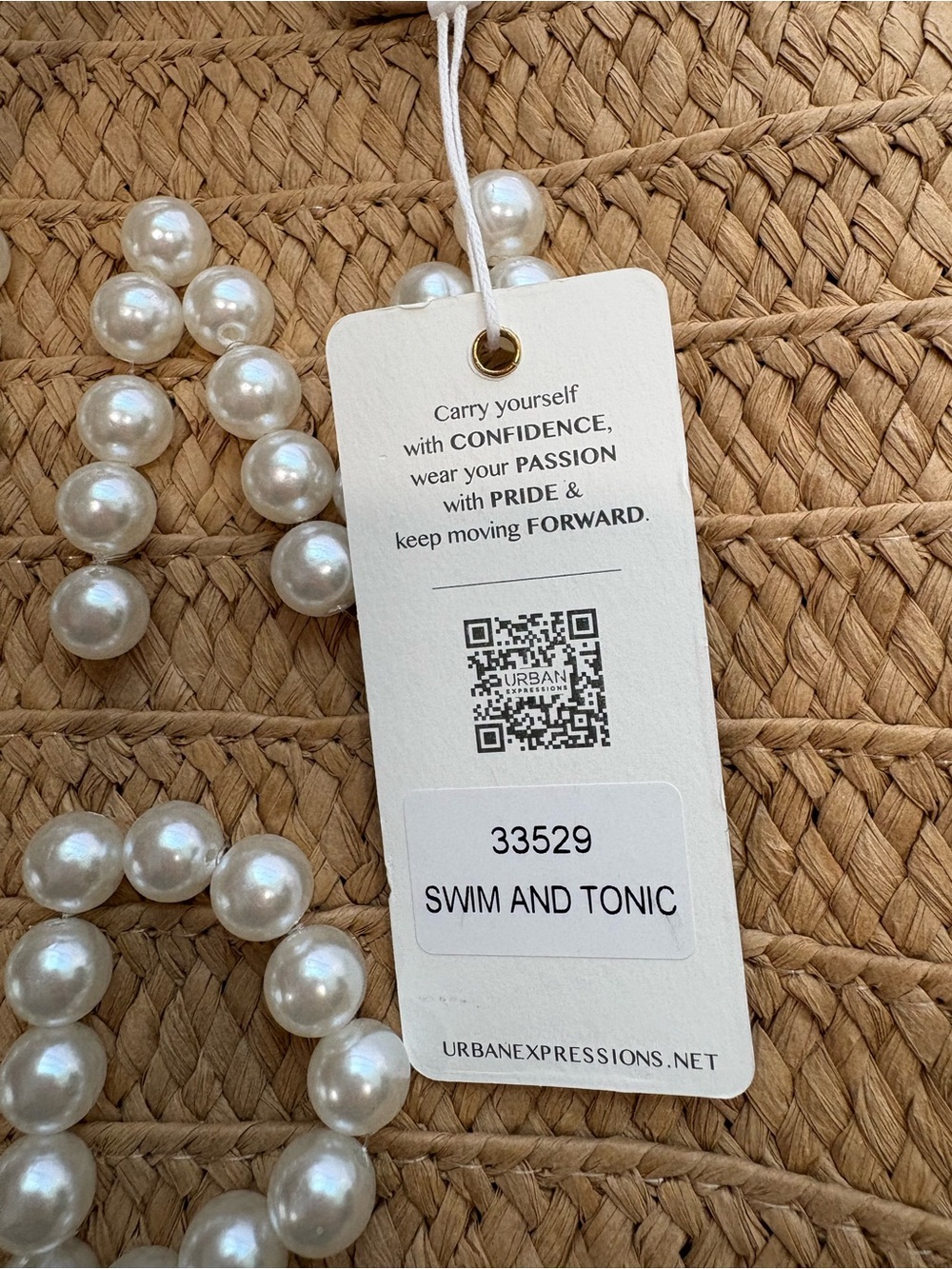 NWT Urban Expressions Seaton - Pearls Tote Swim And Tonic Straw Tote - Picture 5 of 6